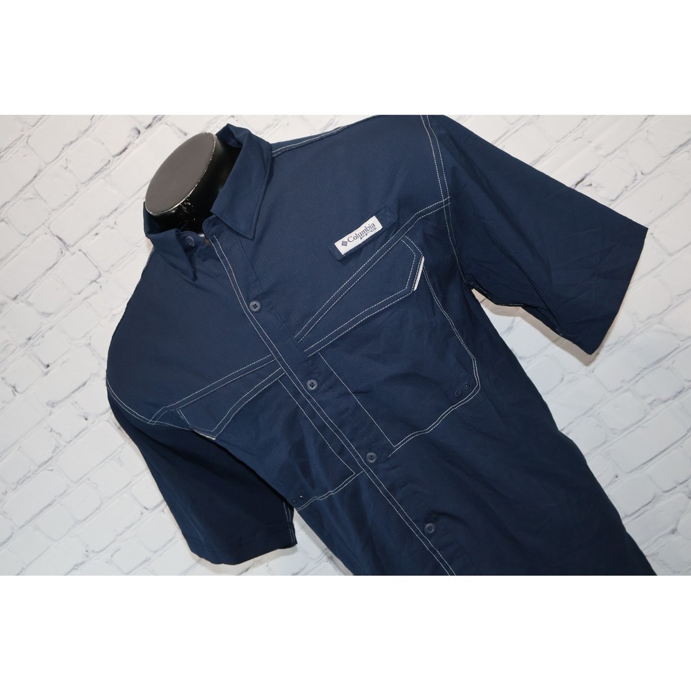 Columbia PFG Performance Fishing Gear Shirt Men Large Blue Omni-Shade Vented